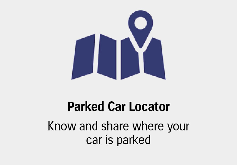 Icon of folded map with a location pin and text for Parked Car Locator.